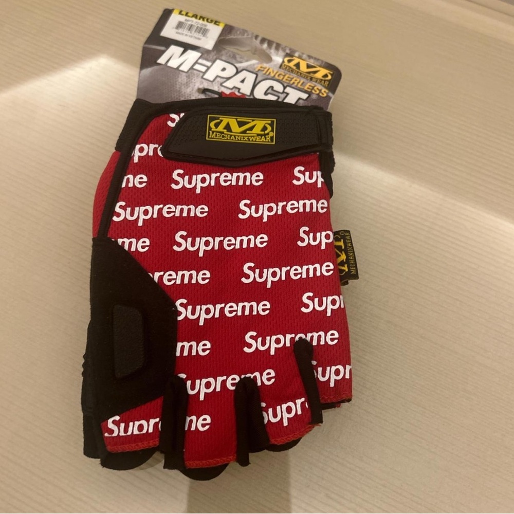 Supreme Black and Red Fingerless Gloves